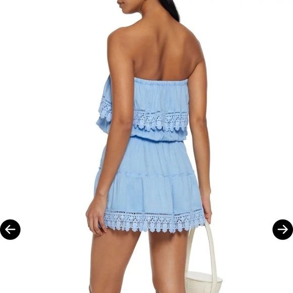 MELISSA ODABASH Joy Strapless Crochet-Trimmed Voile Mini Dress Light Blue Small - Picture 7 of 13